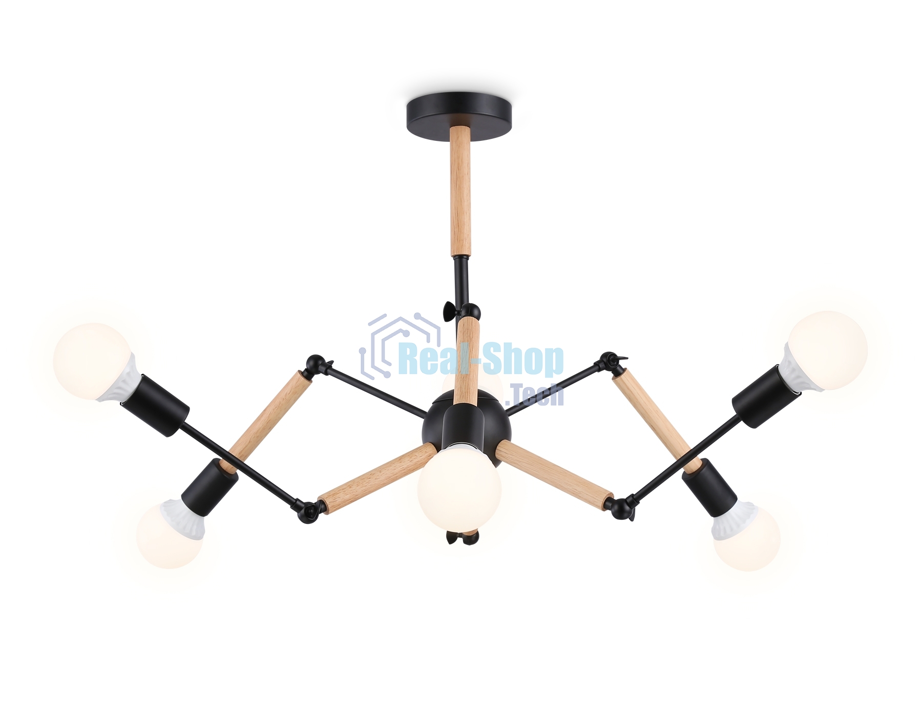 Светильник Ambrella light TR80488/6 BK/LW черный/светлое дерево E27/6 max 60W D930*510