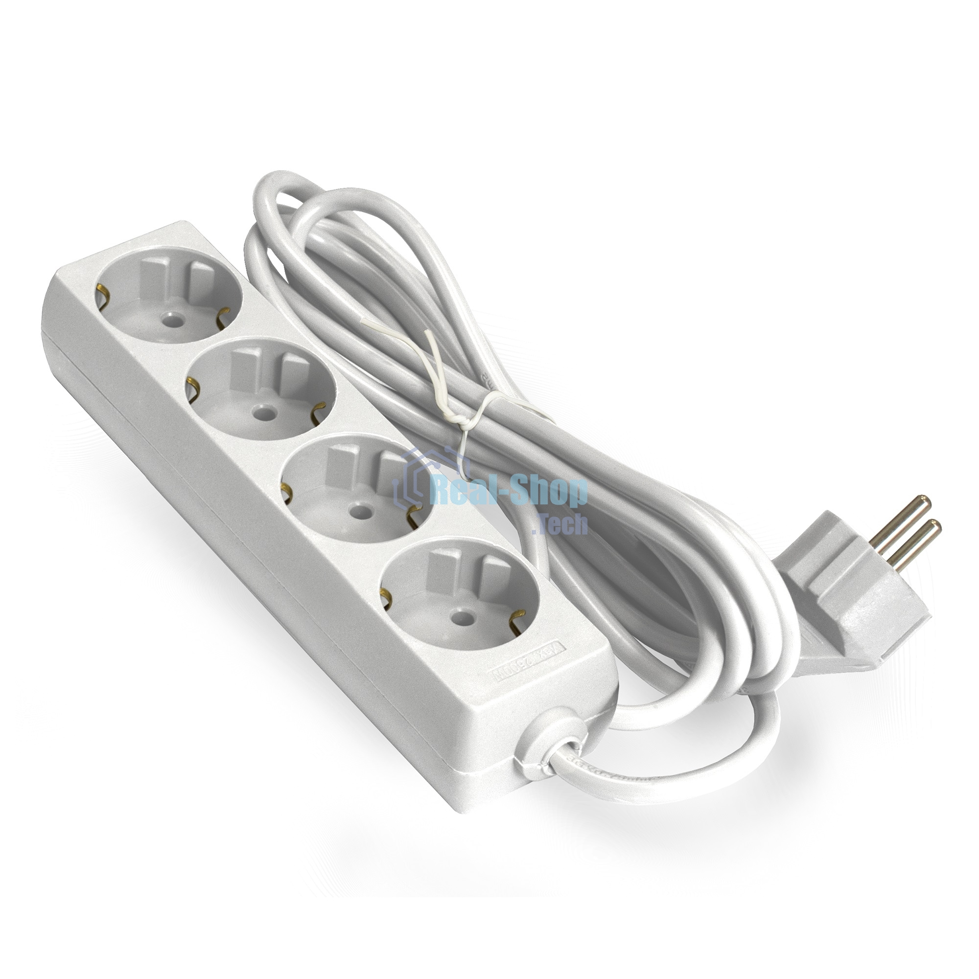 Удлинитель ExeGate ECE-4-5W (EX285818RUS), белый, 5 м, евровилка с заземлением, 4 евророзетки с заземлением, 2200 Вт