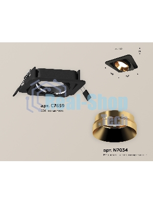 Комплект встраиваемого поворотного светильника Ambrella light XC7659024 SBK/PYG черный песок/золото желтое полированное MR16 GU5.3 (C7659, N7034)