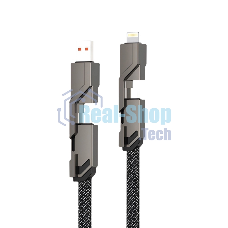 Кабель Rexant 4в1 USB-А – Type-C, Lightning – Type-C, 60Вт, 1м, в черной оплетке