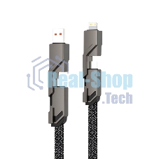 Кабель Rexant 4в1 USB-А – Type-C, Lightning – Type-C, 60Вт, 1м, в черной оплетке