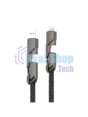 Кабель Rexant 4в1 USB-А – Type-C, Lightning – Type-C, 60Вт, 1м, в черной оплетке