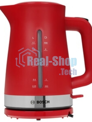 Электрочайник Bosch TWK4M224 красный, 1.7 л, 2200 Вт, скрытый нагревательный элемент