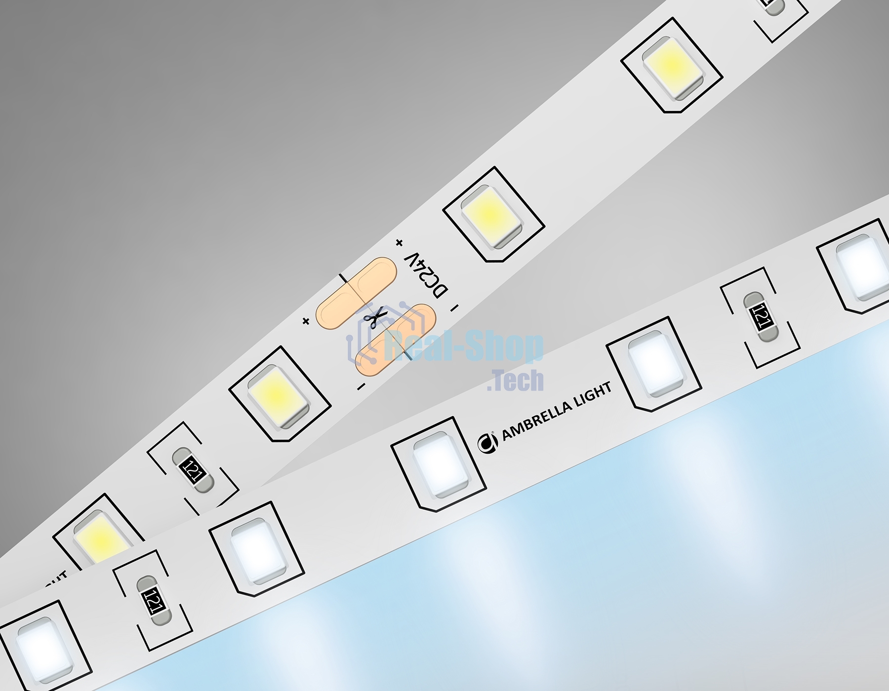 Светодиодная лента Ambrella light GS3003 2835 60Led/ 6W m/ 24V IP20 6500K/ 5000*8*1.2mm (2 конт.)