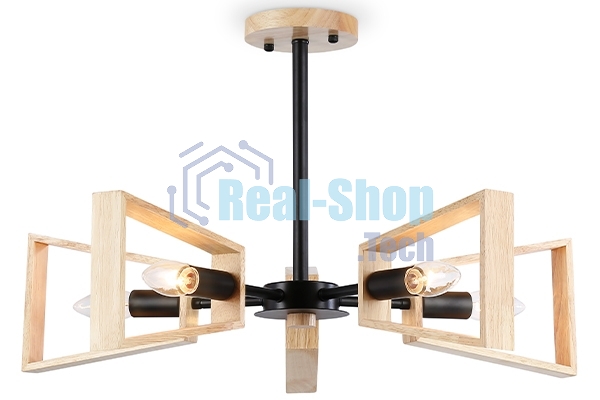 Светильник Ambrella light TR80495/5 BK/LW черный/светлое дерево E14/5 max 60W D620*430