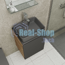 Тумба Bau Dream Blackwood 50 графит, раковина BAU Cerama 48х37 темно-серая матовая, смеситель Hotel Still, нерж. сталь, выпуск клик клак, хром