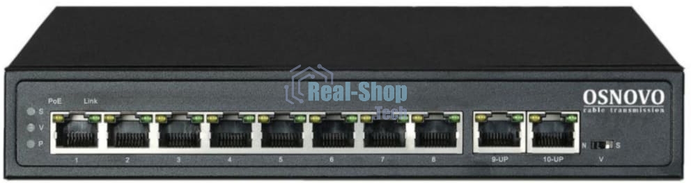 Коммутатор Passive PoE OSNOVO SW-21000/A(120W), 8*10/100 Base-T+ 2*10/100 Base-T Uplink, до 30W на порт