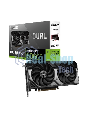 Видеокарта ASUS GeForce RTX 5060 Ti Dual OC , NVIDIA RTX 5060 Ti, 16 ГБ GDDR7, 128 бит, PCI-e 5.0, 1xHDMI, 3xDP, 2632 МГц