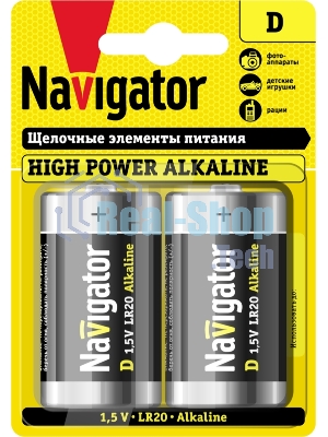Элемент питания алкалиновый Navigator NBT-NE-LR20-BP2 (блист.2шт)