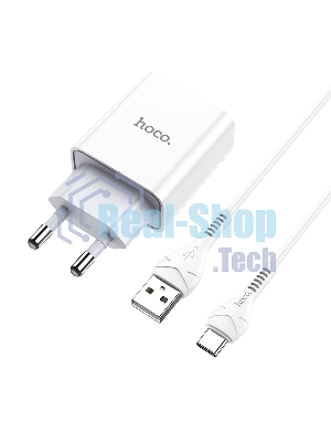 Зарядное устройство Hoco 10.5Вт, 2.1А, 1хUSB + кабель USB/Type-C 1м, C81A, белый, блистер