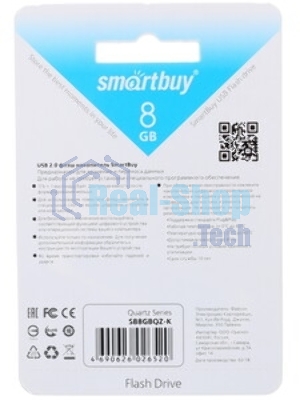 Флешка USB Smartbuy Quartz black (SB8GBQZ-K), 8Gb, USB 2.0, R/W 15/5, черный