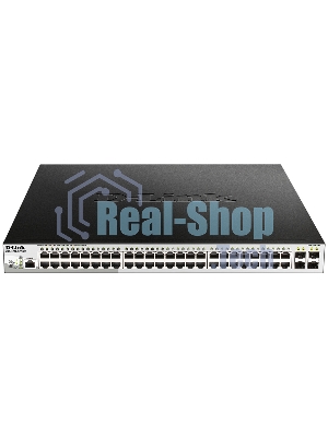 Коммутатор D-Link DGS-1210-52P/ME/B1A, L2 Managed Switch with 48 10/100/1000Base-T ports and 4 1000Base-X SFP ports (8 PoE ports 802.3af/802.3at (30 W), 16 PoE ports 802.3af (15,4 W), PoE Budget 193 W). 16K Mac