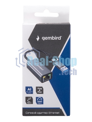 Сетевой адаптер Ethernet Gembird NIC-U7, USB 3.0 + Type-C - Gigabit Ethernet adapter, алюминий, RTL8153