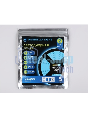Светодиодная лента Ambrella light GS3003 2835 60Led/ 6W m/ 24V IP20 6500K/ 5000*8*1.2mm (2 конт.)