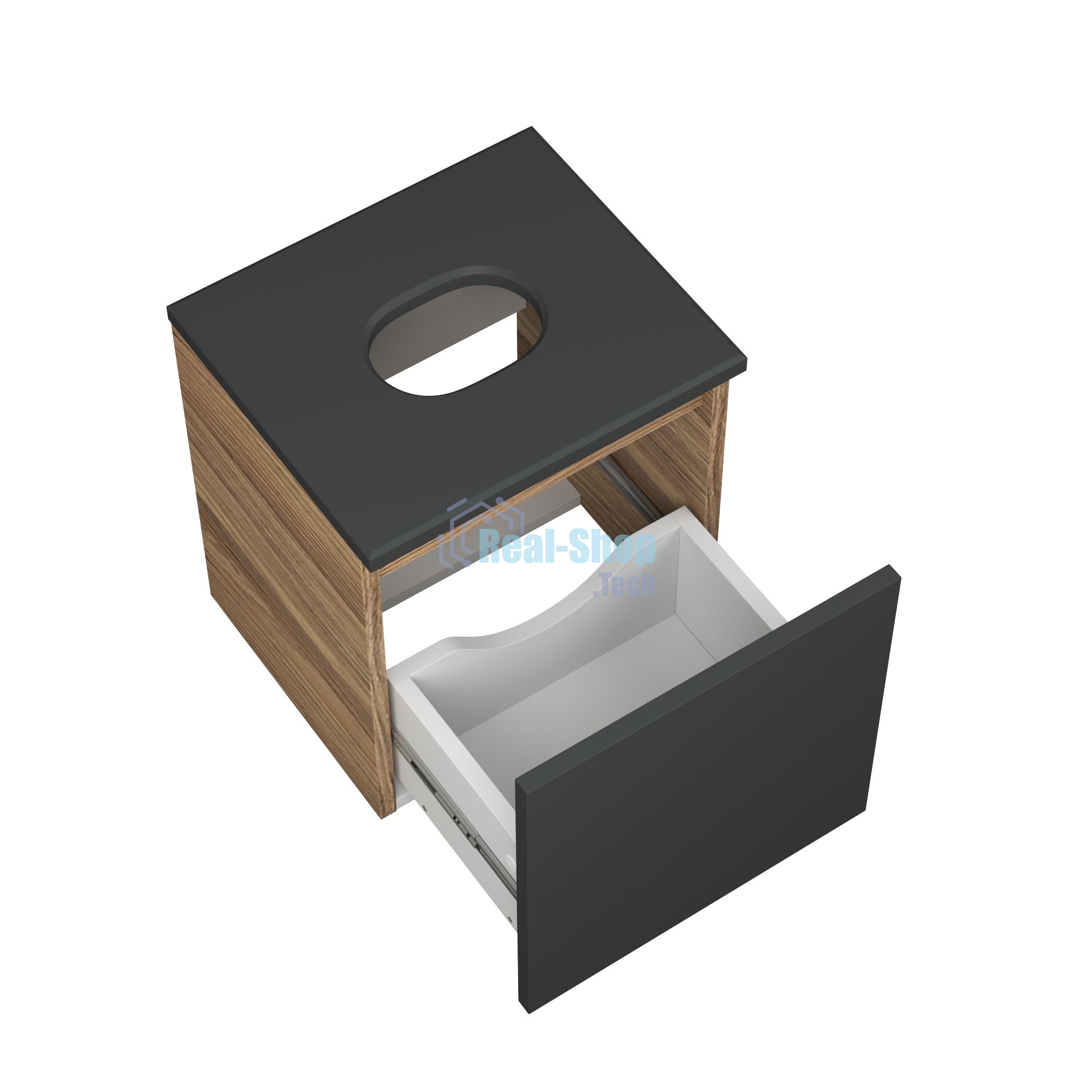 Тумба Bau Dream Blackwood 35 с ящиком, графит, раковина BAU Mini 24х24, выпуск клик клак, белый
