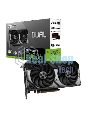 Видеокарта ASUS GeForce RTX 5060 Ti 8G DUAL OC Edition, NVIDIA RTX 5060 Ti, 8 ГБ GDDR7, 128 бит, PCI-e 5.0, 1xHDMI, 3xDP, 2632 МГц