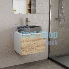 Комплект: тумба Bau Dream Blackwood 60, 1 ящик, раковина BAU Cerama 48х37, темно-серая, смеситель Hotel Stil, нерж сталь