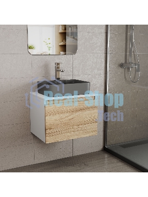 Комплект: тумба Bau Dream Blackwood 60, 1 ящик, раковина BAU Cerama 48х37, темно-серая, смеситель Hotel Stil, нерж сталь