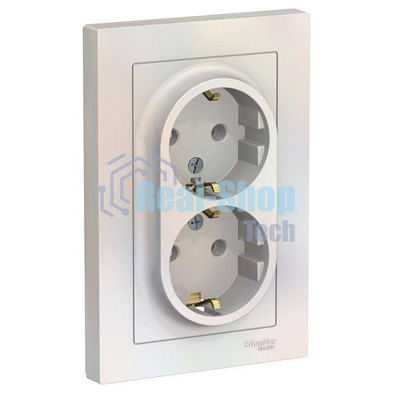 Розетка 2-м AtlasDesign с заземл. 16А в сборе жемчуг SchE ATN000424