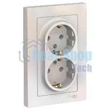 Розетка 2-м AtlasDesign с заземл. 16А в сборе жемчуг SchE ATN000424