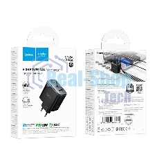 Зарядное устройство Hoco 65Вт, 3.25А, QC3.0/PD, 1xUSB, 2xType-C, C160A, черный, коробка