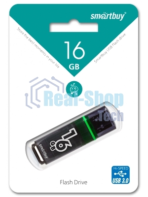 Флешка USB Smartbuy Glossy series Dark Grey (SB16 GbGS-DG), 16Gb, USB 3.0, R/W 75/30, серый/зеленый