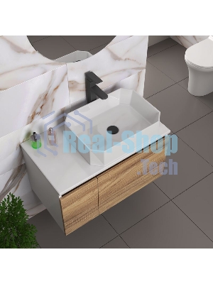 Комплект для ванной, 4 предмета (Тумба подвесная Bau Blackwood 80 + Раковина BAU Hotel 51х37 + Смеситель высокий Hotel Black, черный, выпуск черный)