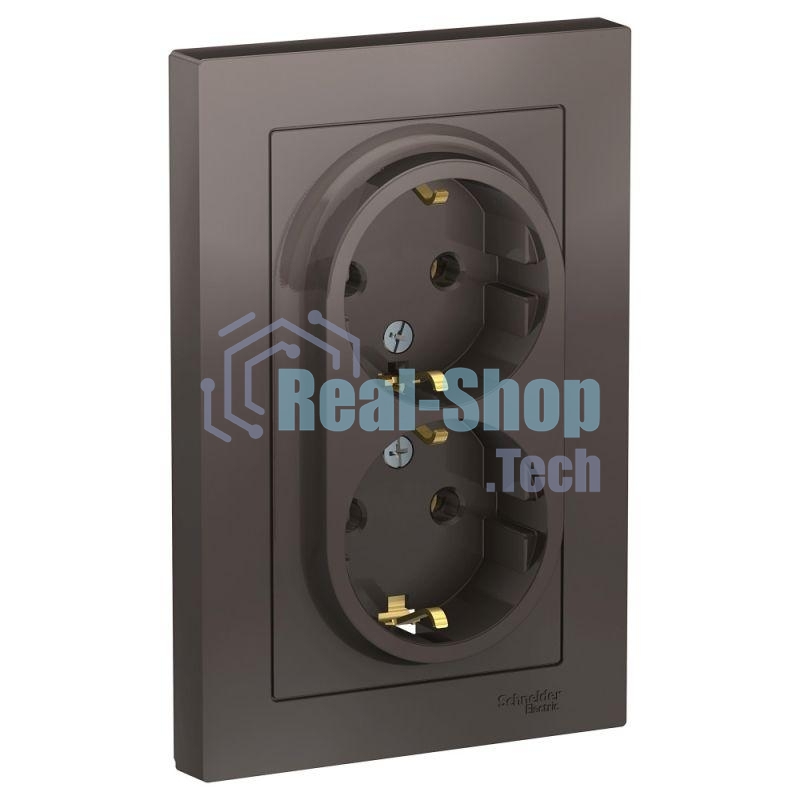 Розетка 2-м AtlasDesign с заземл. 16А в сборе мокко SchE ATN000624