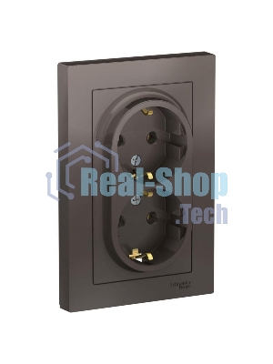 Розетка 2-м AtlasDesign с заземл. 16А в сборе мокко SchE ATN000624