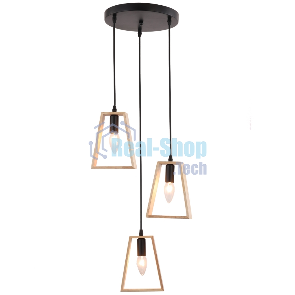 Светильник Ambrella light TR80499/3 BK/LW черный/светлое дерево E14/3 max 60W D350*1000
