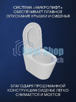 Унитаз подвесной безободковый вихревой со скрытым сливом Bau Nimb Hurricane3, сиденье дюропласт микр