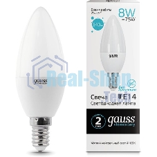 Лампа светодиодная Gauss Elementary 8Вт цок.: E14 свеча 220B 4100K св. свеч. белый. ней. С35 (упак.: 10 шт)