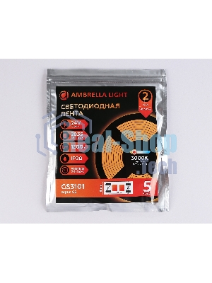 Светодиодная лента Ambrella light GS3101 2835 120Led/ 10W m/ 24V IP20 3000K/ 5000*8*1.2mm (2 конт.)