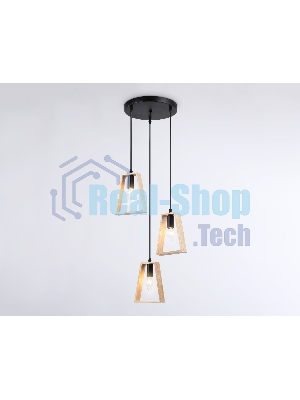Светильник Ambrella light TR80499/3 BK/LW черный/светлое дерево E14/3 max 60W D350*1000
