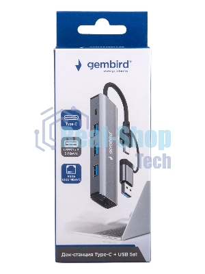 Док-станция Gembird UHB-D7, USB Type-C + USB, 3хUSB3.1, Type-C, RJ45, USB