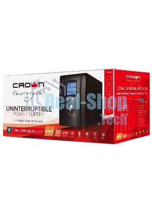 Источник бесперебойного питания CROWN 800VA/450W, металл, 1x12V/9AH, розетки 3*EURO+1*IEC bybass, трансформатор AVR 145-280V, LCD дисплей, съемный кабель 1.2м, фильтр телефонной и ethernet линии RJ11/45, защита батареи, от перегрузки, от КЗ