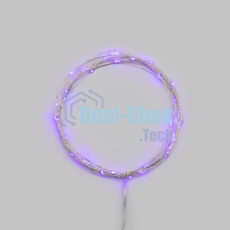 Гирлянда светодиодная Роса 5м 50 LED ФИОЛЕТОВЫЙ IP20 2хАА (в комплект не входят) NEON-NIGHT