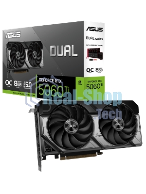 Видеокарта ASUS GeForce RTX 5060 Ti 8G DUAL OC Edition, NVIDIA RTX 5060 Ti, 8 ГБ GDDR7, 128 бит, PCI-e 5.0, 1xHDMI, 3xDP, 2632 МГц