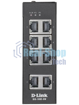 Коммутатор D-Link DIS-100E-8W/A1A, L2 Unmanaged Industrial Switch with 8 10/100Base-TX ports.1K Mac address, 802.3x Flow Control, Stand-alone, Auto MDI/MDI-X for each port, D-link Green technology, Metal case,
