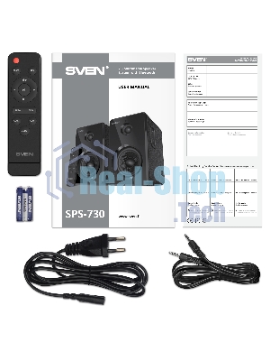 Акустическая система SVEN SPS-730 2.0 черные (2x25Вт, экокожа, USB/SD, пульт ДУ, Bluetooth)