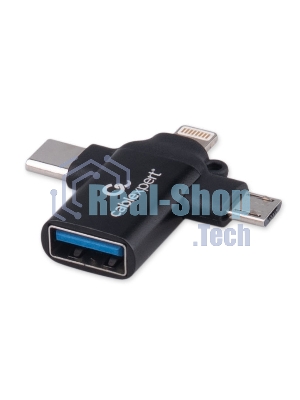 Переходник USB3.1 Cablexpert A-USB3.1-AF-3in1, AF/Type-C(M)+MicroUSB(M)+Lightning(M), с поддержкой OTG, черный, пакет