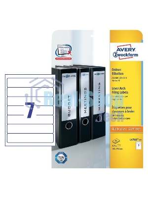 Этикетки Avery Zweckform L4760-25 A4 38x192мм 7шт на листе/80г/м2/25л./белый самоклей. универсальная