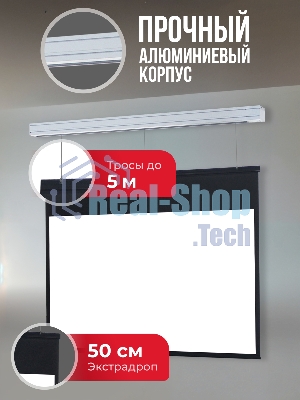Экран для проектора S'OK Athena SGPSMS-442x249UHD на тросах с электроприводом, ПВХ+, белый к