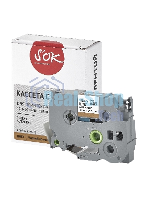 Кассета с лентой S'OK by Sakura Printing TZE841 для Brother, черный на золотом, 18мм/8м, наклейка