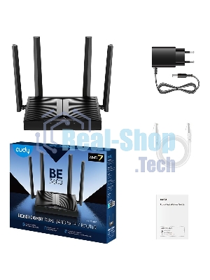 Маршрутизатор Cudy BE3600 Gigabit Dual Band Wi-Fi 7 Mesh Router, Chipset Broadcom, 802.11be/ax/ac/a/b/g/n, 2882Mbps at 5GHz + 688Mbps at 2.4GHz, 5 x 10/100/1000Mbps Ports, 4 x 5dBi fixed antennas, WiFi router/AP/Repeater/WISP Mode, PPTP/L2TP/OpenVPN/WireGuard, MLO, MU-MIMO, Guest network, WPS, DDNS, IPv6, IPTV, WOL, WPA3, TR069/TR098/TR111/TR181, Cudy APP