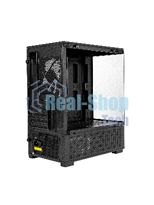 Компьютерный корпус Minitower ExeGate i3 SEA (mATX, БП 500NPX, 2*USB+1*USB 3.0, HD аудио, черный, 1 вент. 12см с RGB подсветкой, передняя и боковая панели - закаленное стекло)