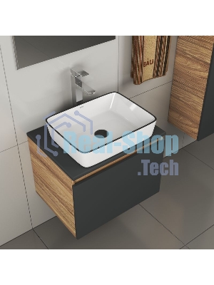 Комплект для ванной, 4 предмета (тумба Bau 60, графит + раковина BAU Hotel Black Rand 48х37 + смеситель Hotel Still, выпуск клик-клак, черный)