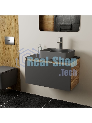 Комплект: тумба Bau Dream Blackwood графит 80, раковина BAU Cerama 48х37, темно-серая, смеситель Hotel Stil, нерж сталь