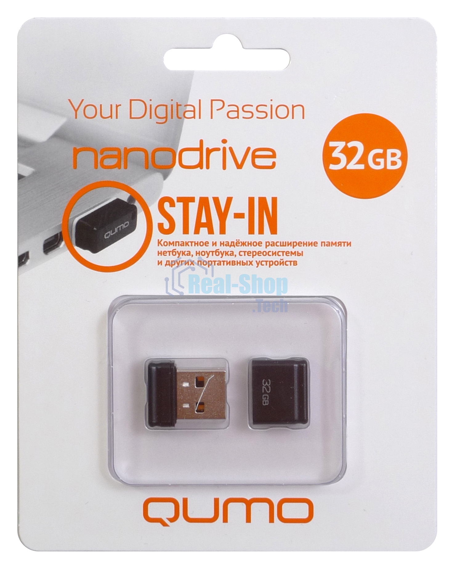 Флешка USB 2.0 QUMO 32Gb, NANO QM32GUD-NANO-B черный