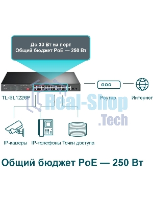 Коммутатор 24-port 10/100Mbps Unmanaged PoE+ Switch with 2 combo RJ-45/SFP uplink ports, metal case, rack mount, 24 802.3af/at compliant PoE+ ports, 2 gigabit combo RJ-45/SFP uplink ports, DIP switches for Extend mode, Isolation mode and Priority mode, up to 25
